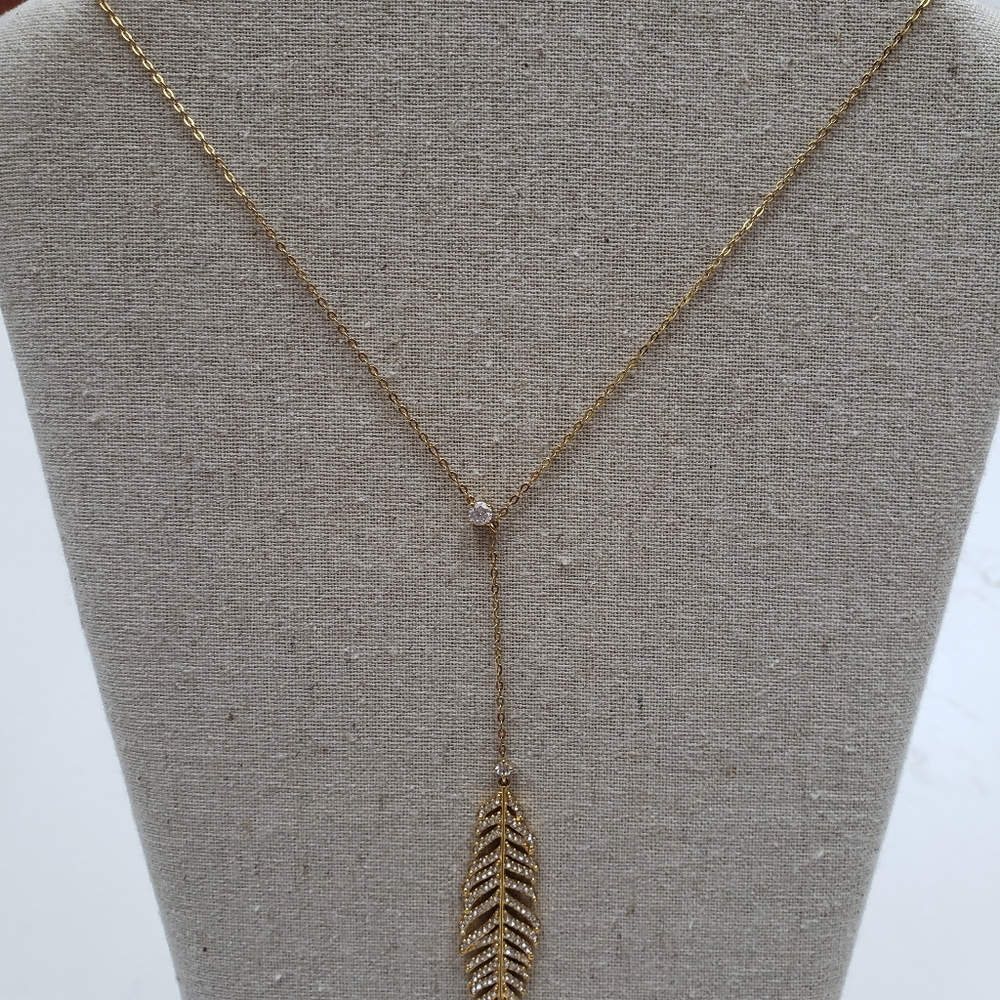 Nadri Feather Slider Lariat Necklace